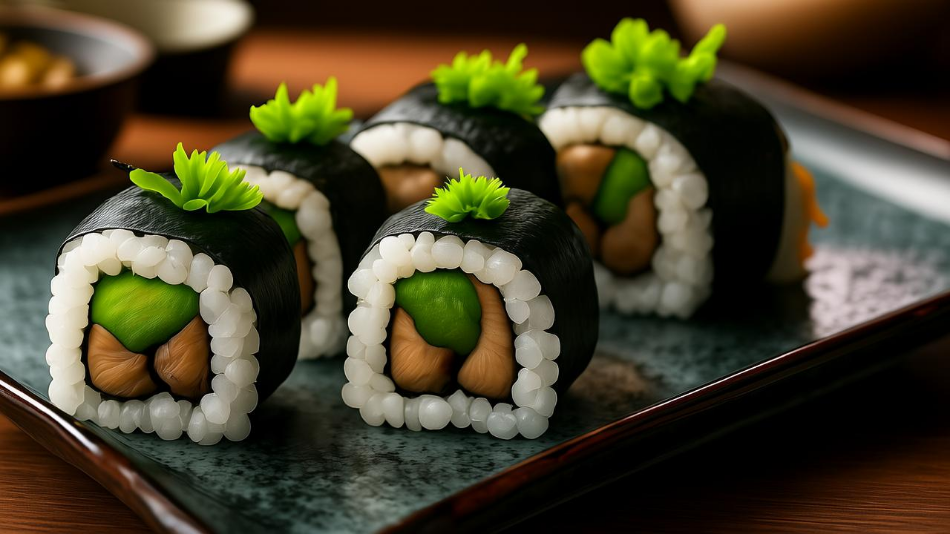 Sushi vegetariano con funghi marinati